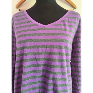 Cocique intimates sleepwear plus 22/24 purple striped shirt cotton long sleeve